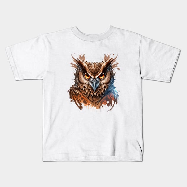 Owl Portrait Animal Painting Wildlife Outdoors Adventure Kids T-Shirt by Cubebox
